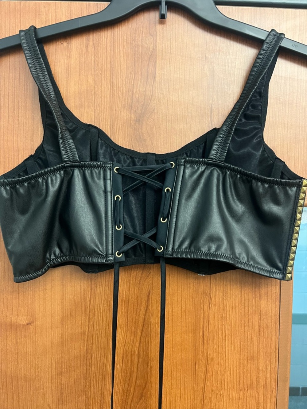 Victoria’s Secret Black and Gold Faux Leather Crop Top Corset - Picture 2 of 4